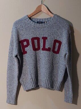 Polo Ralph Lauren Gray Heather Red Logo Wool-Blend CrewNeck L/S Sweater Size: XS